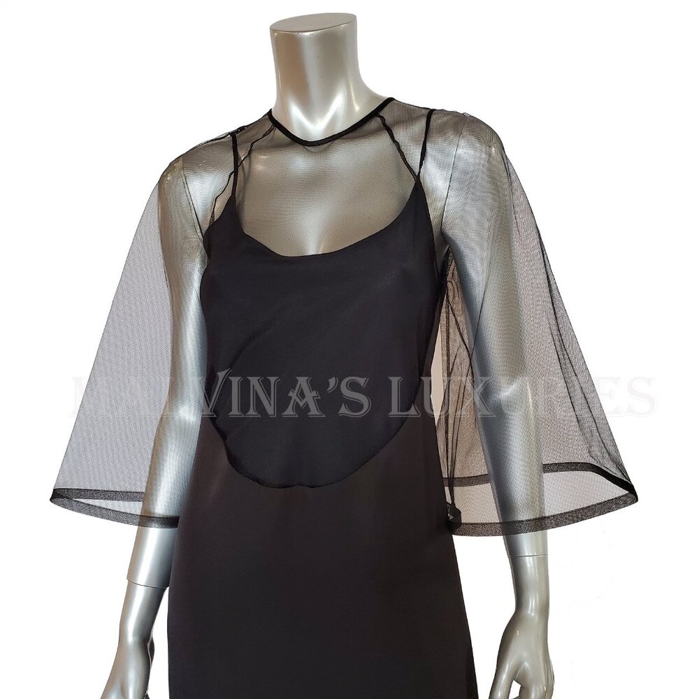 GUCCI DRESS BLACK VISCOSE SILK FAILLE MESH DETACHABLE SLIP sz IT 40 US 4 - Picture 7 of 15